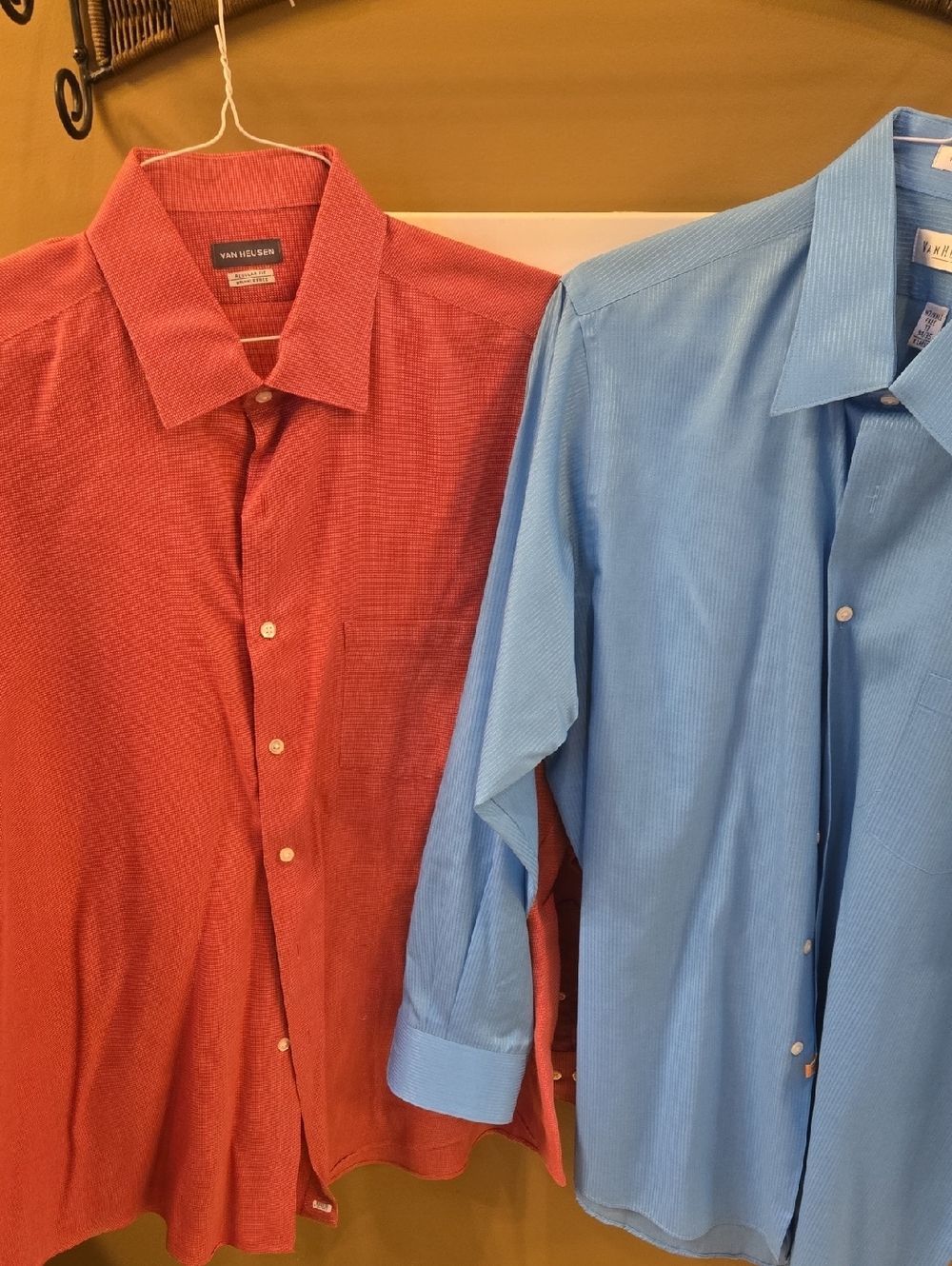 TWO Van Heusen Men's Red and Blue Button-Down Dress Shirts XL